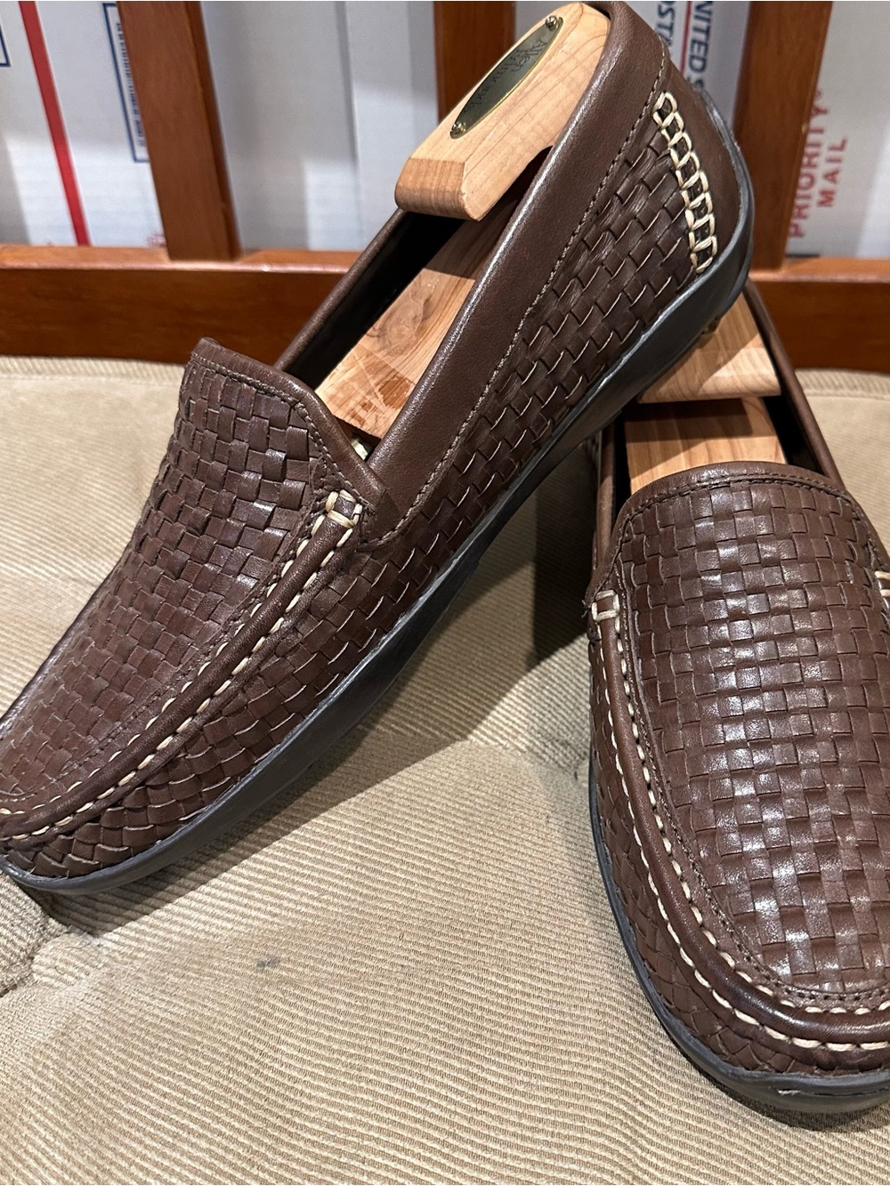 Tommy Bahama Men's Brown Woven Leather Slip-On Loafers